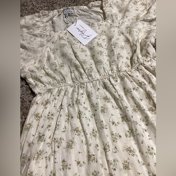 Polagram Women Maxi Dress Size S Cotton Blend Floral Cream Square Neck Pockets - Picture 6 of 9